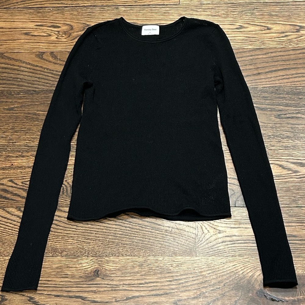 Aritzia Black Mesh Long-Sleeve Crewneck Top